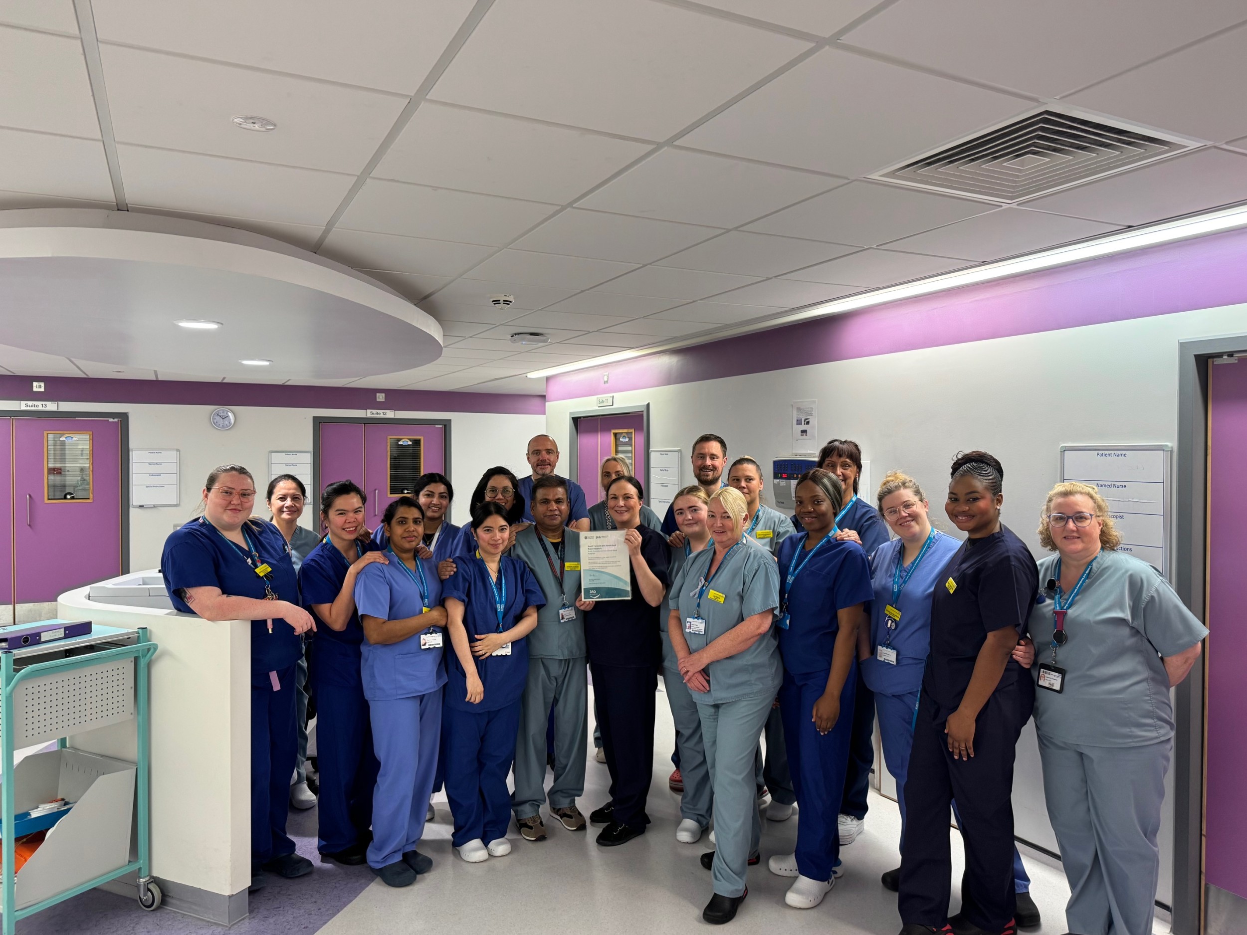 The Endoscopy Team at Sunderland Royal Hospital with their certificate following their JAG inspection..jpg