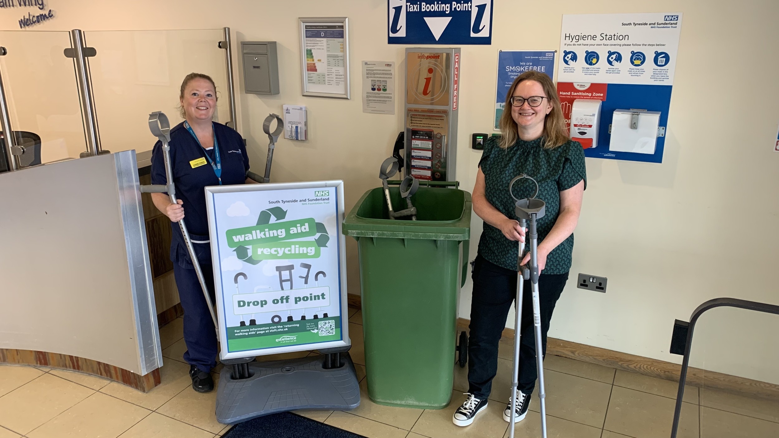 Fracture Clinic Manager Joanne Donkin and Paula Oakes, Service Lead Physiotherapist, are helping lead the walking aids recycling campaign..jpg