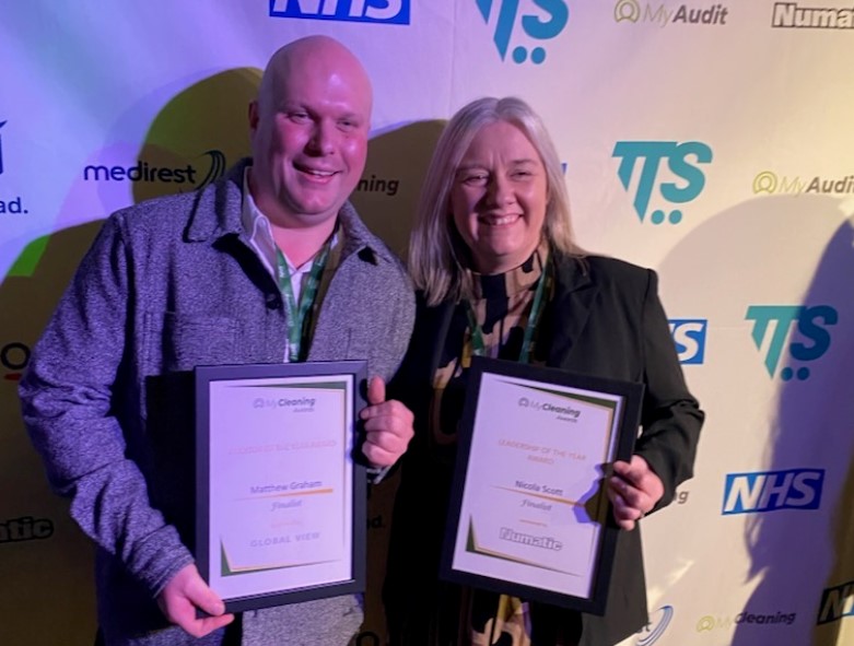 Matthew Graham and Nicola Scott with their finalist certificates from the MyCleaning Awards..jpg